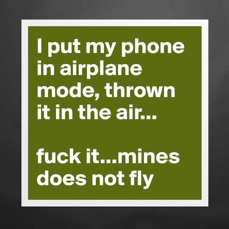 I put my phone in airplane mode, thrown it in the air...

fuck it...mines does not fly Matte White Poster Print Statement Custom 