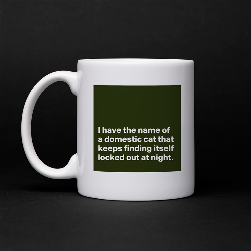 



I have the name of a domestic cat that keeps finding itself locked out at night. White Mug Coffee Tea Custom 