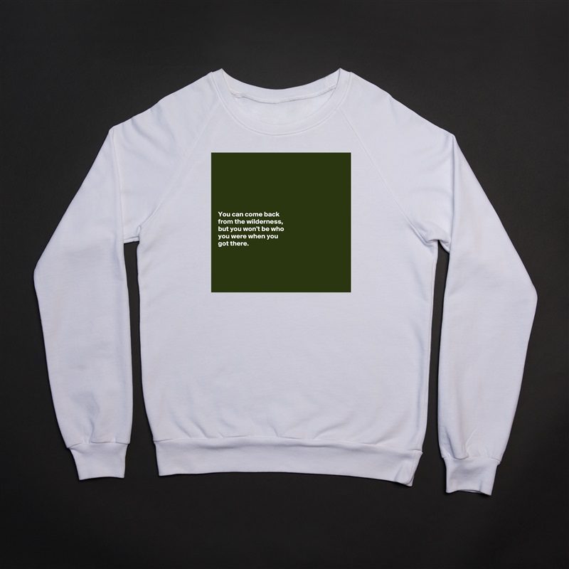 






You can come back 
from the wilderness, 
but you won't be who 
you were when you 
got there. 




 White Gildan Heavy Blend Crewneck Sweatshirt 