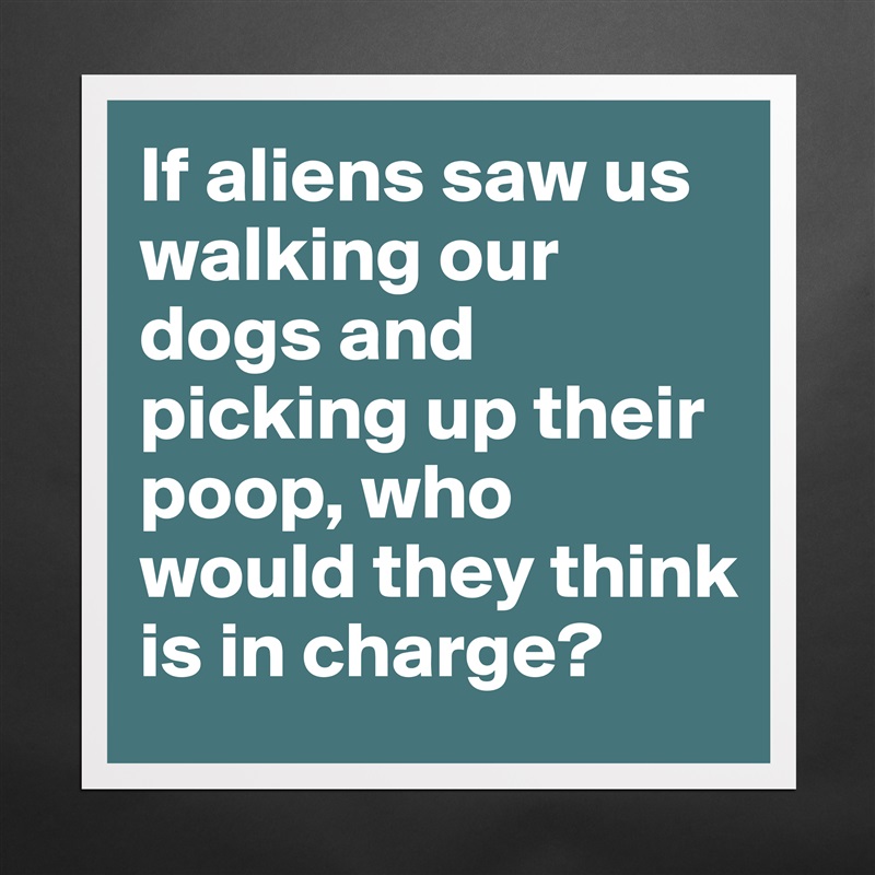 If aliens saw us walking our dogs and picking up their poop, who would they think is in charge? Matte White Poster Print Statement Custom 