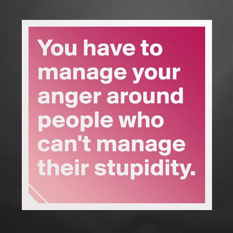 You have to manage your anger around people who can't manage their stupidity.  Matte White Poster Print Statement Custom 