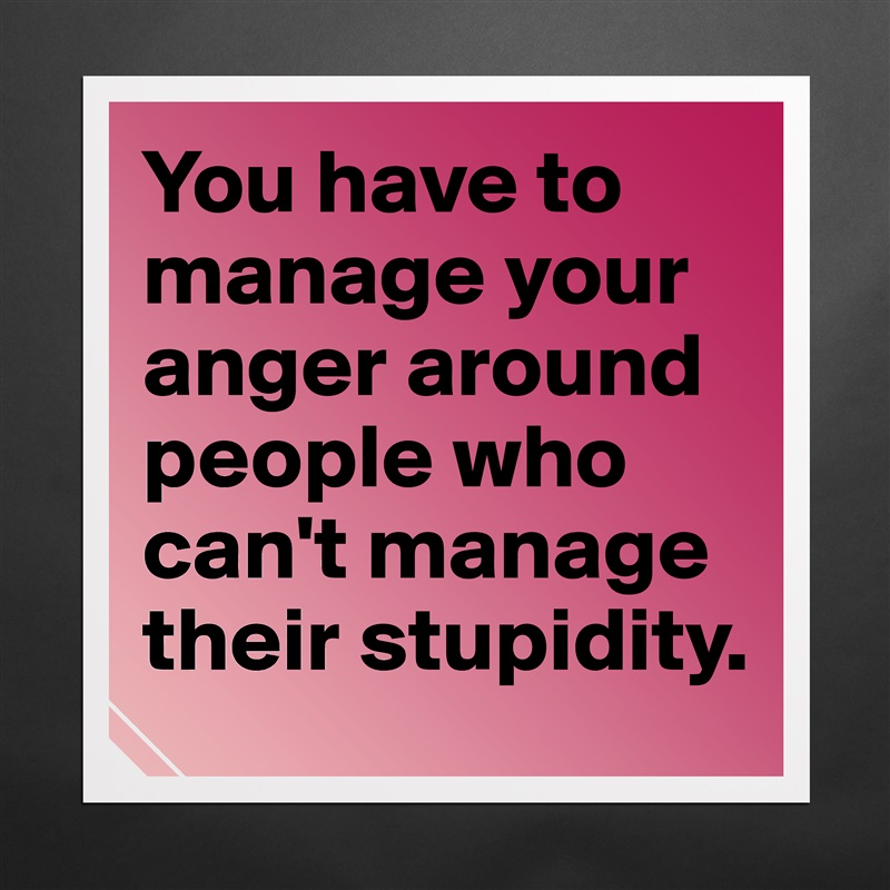 You have to manage your anger around people who can't manage their stupidity.  Matte White Poster Print Statement Custom 
