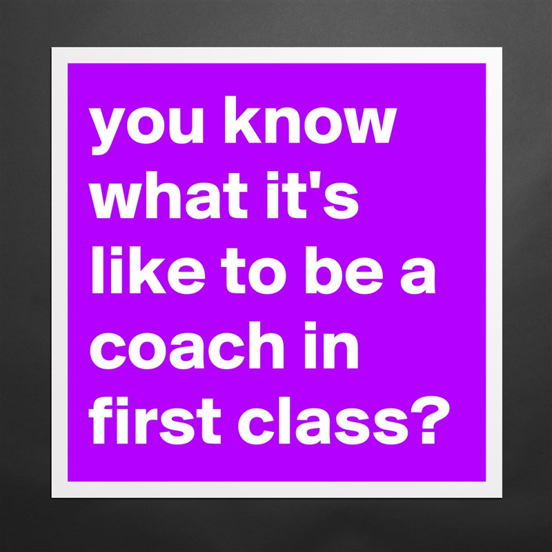 you know what it's like to be a coach in first class? Matte White Poster Print Statement Custom 
