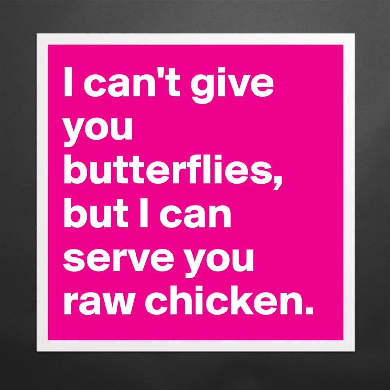 I can't give you butterflies, but I can serve you raw chicken. Matte White Poster Print Statement Custom 