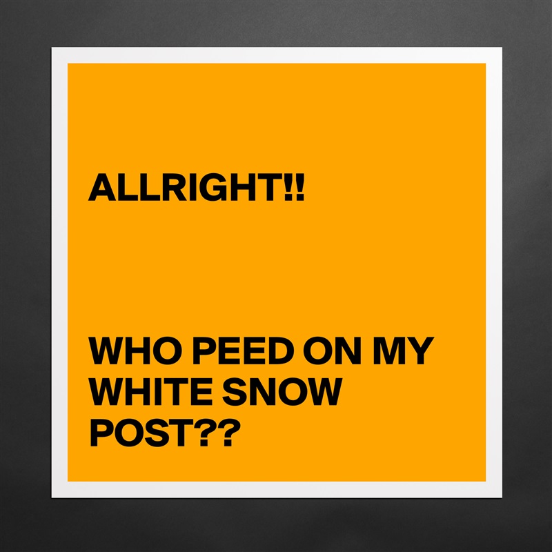 

ALLRIGHT!!



WHO PEED ON MY WHITE SNOW POST?? Matte White Poster Print Statement Custom 