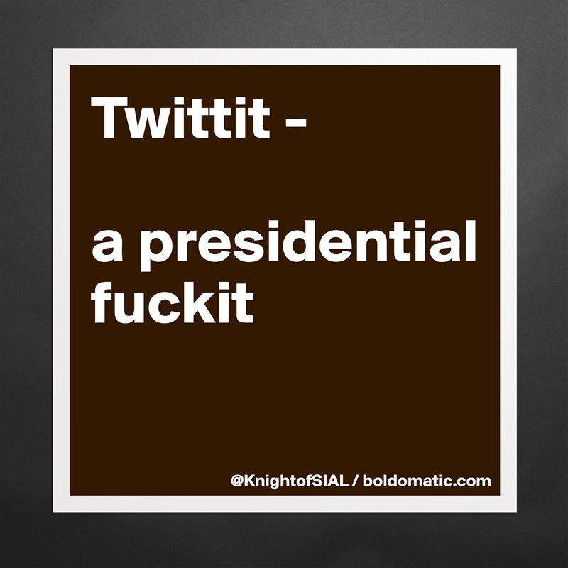 Twittit -

a presidential fuckit

 Matte White Poster Print Statement Custom 