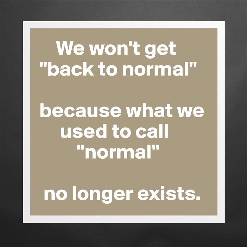     We won't get "back to normal"

because what we
     used to call
         "normal"

 no longer exists. Matte White Poster Print Statement Custom 