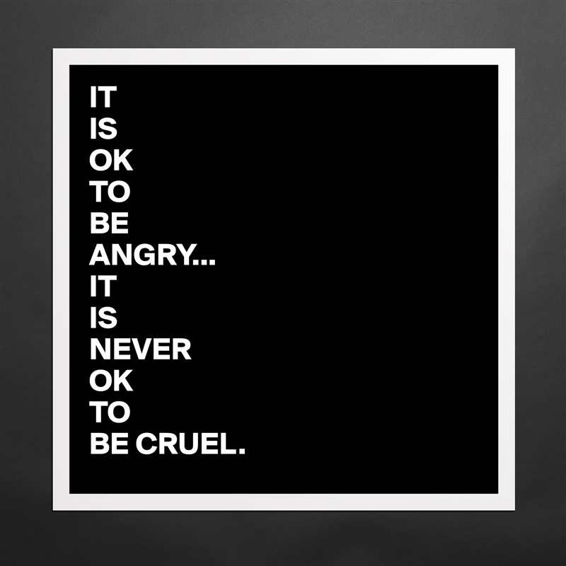 IT
IS
OK
TO
BE
ANGRY...
IT
IS
NEVER
OK
TO
BE CRUEL. Matte White Poster Print Statement Custom 