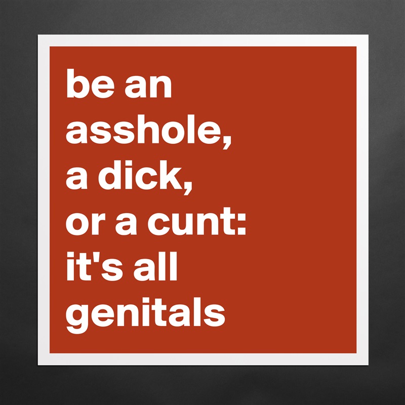 be an asshole, 
a dick, 
or a cunt: 
it's all genitals  Matte White Poster Print Statement Custom 