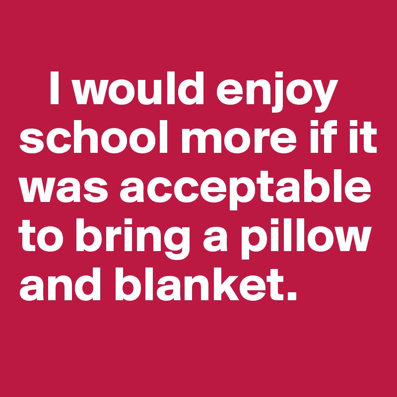 
   I would enjoy school more if it was acceptable to bring a pillow and blanket. 
