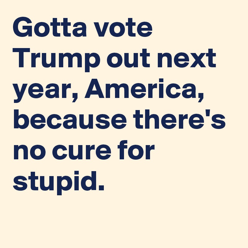 Gotta vote Trump out next year, America, because there's no cure for stupid.