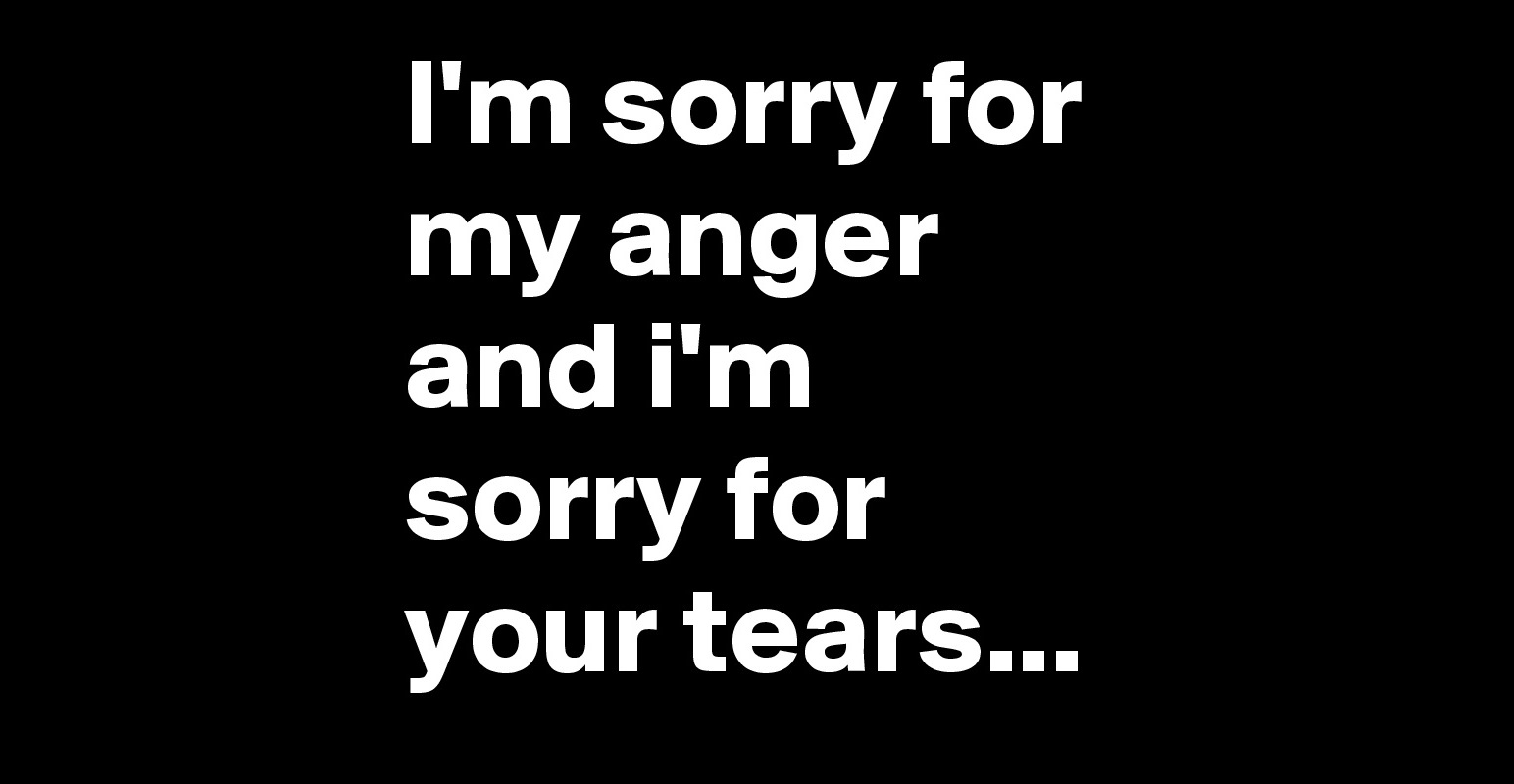 I'm sorry for my anger and i'm sorry for your tears ...