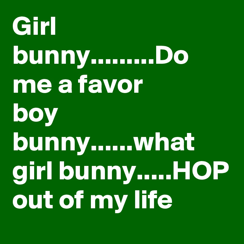Girl bunny.........Do me a favor
boy bunny......what 
girl bunny.....HOP out of my life 
