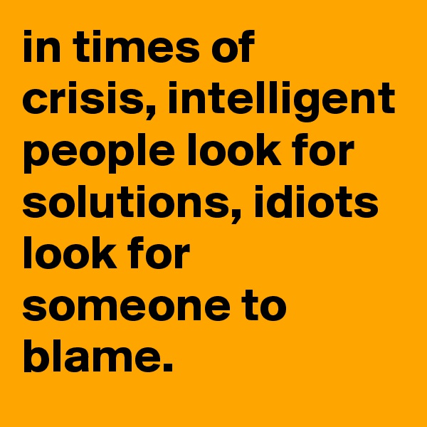 in times of crisis, intelligent people look for solutions, idiots look for someone to blame.