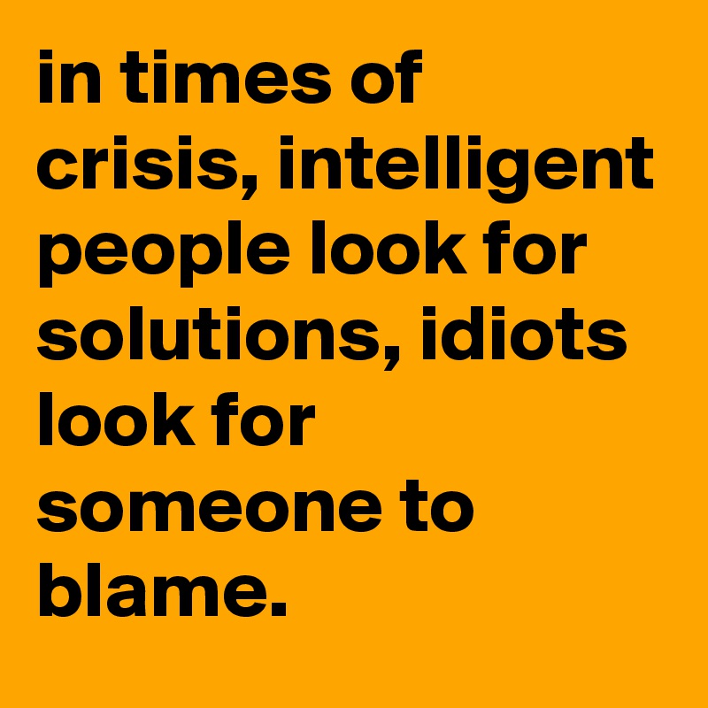 in times of crisis, intelligent people look for solutions, idiots look for someone to blame.