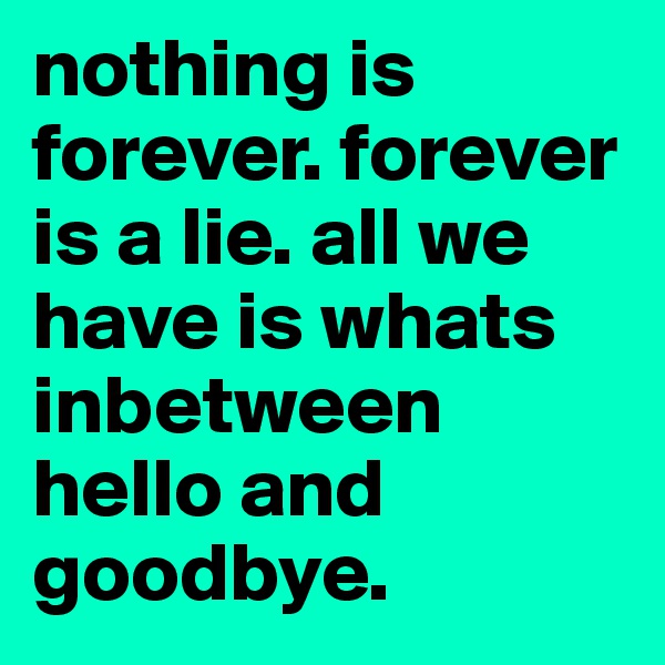 nothing is forever. forever is a lie. all we have is whats inbetween hello and goodbye.