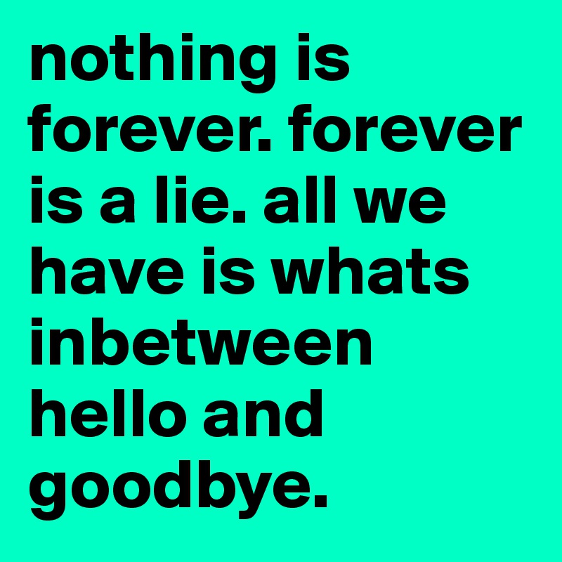 nothing is forever. forever is a lie. all we have is whats inbetween hello and goodbye.