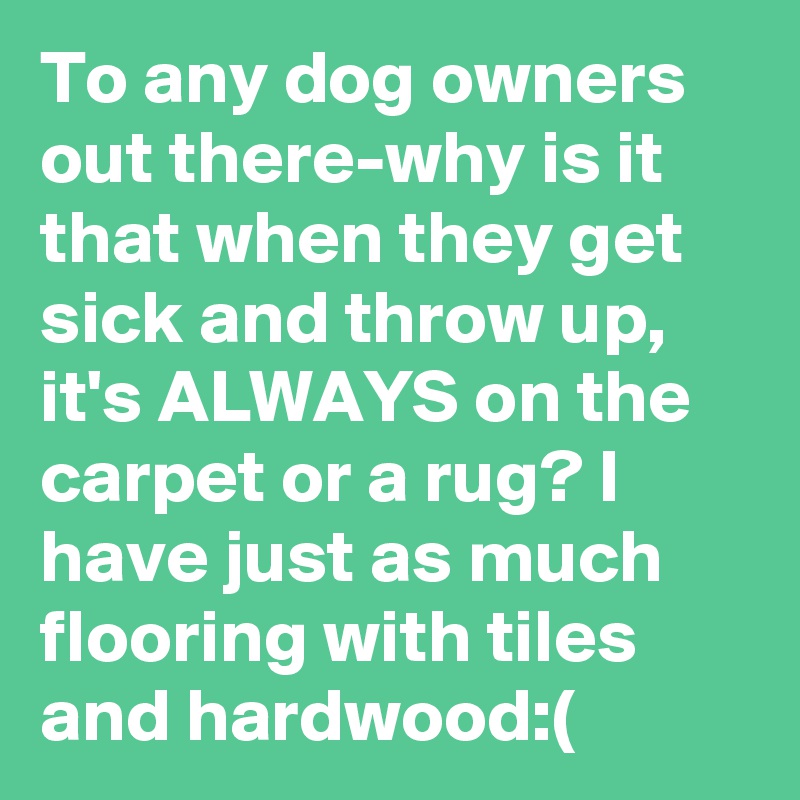 To any dog owners out there-why is it that when they get sick and throw up, it's ALWAYS on the carpet or a rug? I have just as much flooring with tiles and hardwood:(