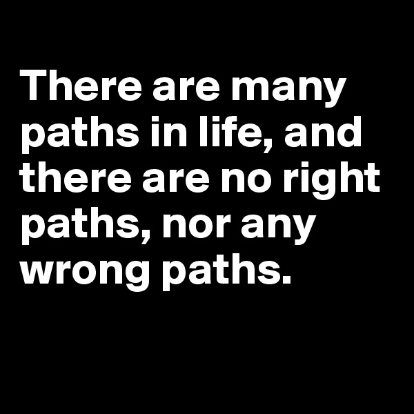 
There are many paths in life, and there are no right paths, nor any wrong paths. 

