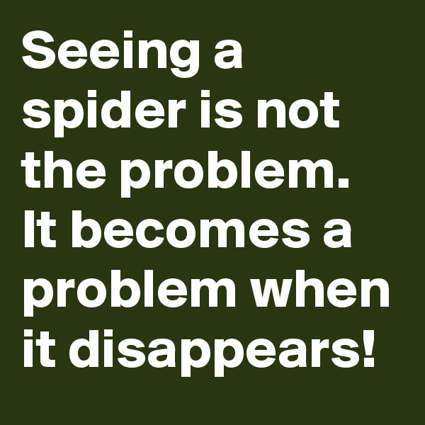 Seeing a spider is not the problem. It becomes a problem when it disappears!