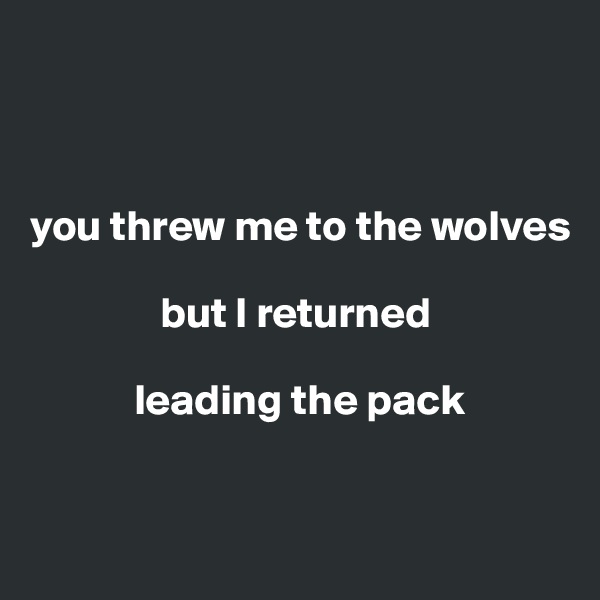 



you threw me to the wolves 

               but I returned 

            leading the pack


