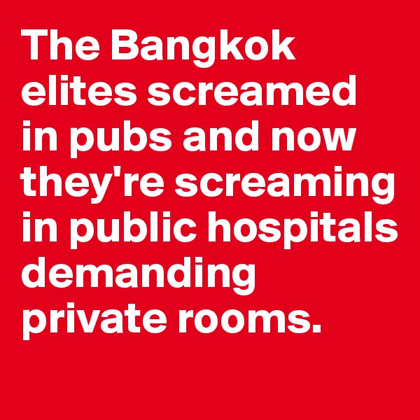 The Bangkok elites screamed 
in pubs and now 
they're screaming in public hospitals demanding private rooms.
