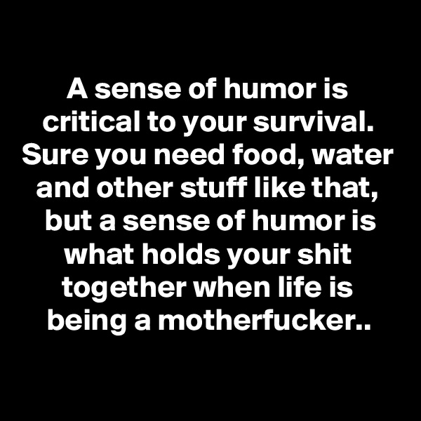 
A sense of humor is critical to your survival.
Sure you need food, water and other stuff like that,
 but a sense of humor is what holds your shit together when life is being a motherfucker..


