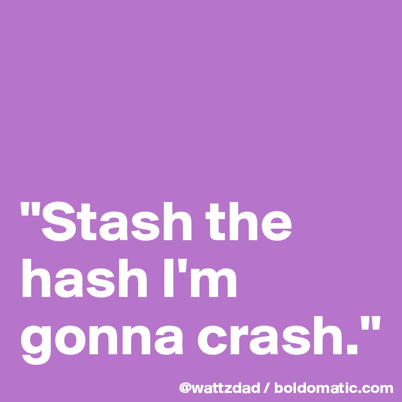 


"Stash the hash I'm gonna crash."