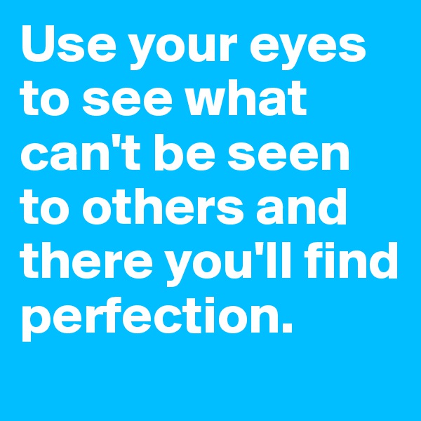 Use your eyes to see what can't be seen to others and there you'll find perfection.
