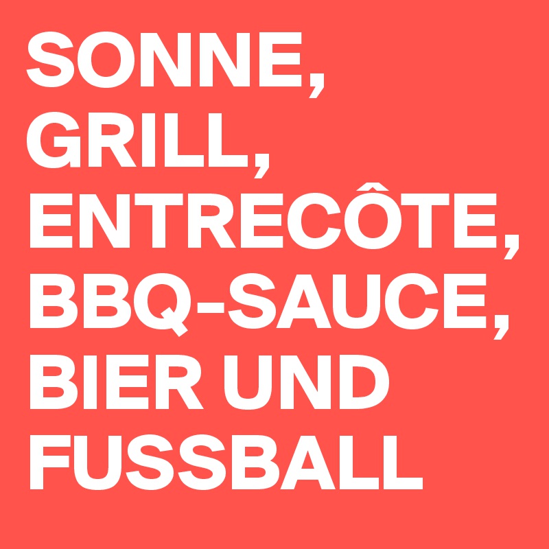 SONNE, GRILL, ENTRECÔTE, BBQ-SAUCE, BIER UND FUSSBALL