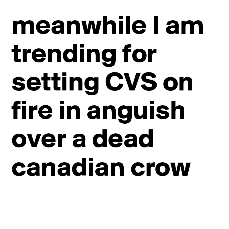 meanwhile I am trending for setting CVS on fire in anguish over a dead canadian crow