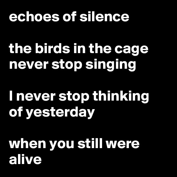 echoes of silence

the birds in the cage
never stop singing

I never stop thinking
of yesterday

when you still were alive