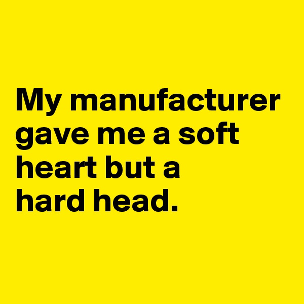 

My manufacturer gave me a soft heart but a 
hard head.

