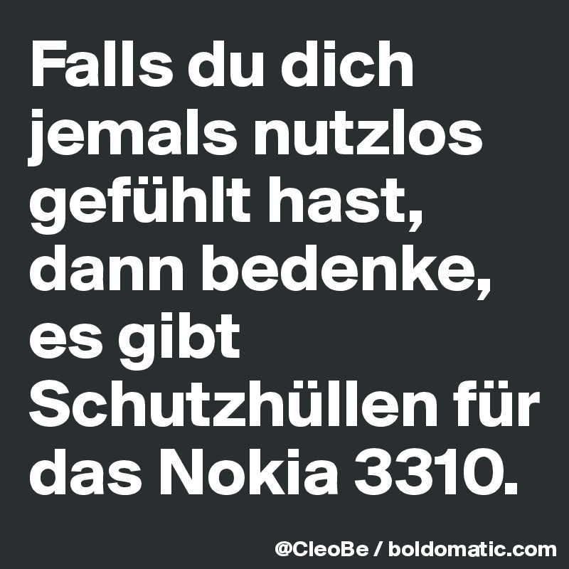 Falls du dich jemals nutzlos gefühlt hast, dann bedenke, es gibt Schutzhüllen für das Nokia 3310. 