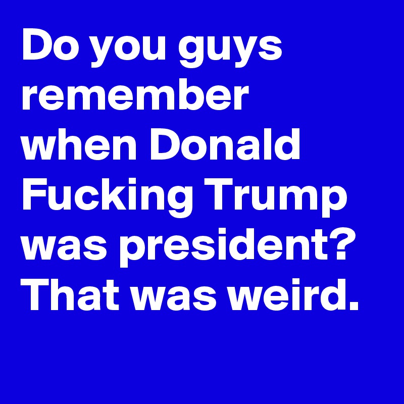 Do you guys remember when Donald Fucking Trump was president? That was weird.