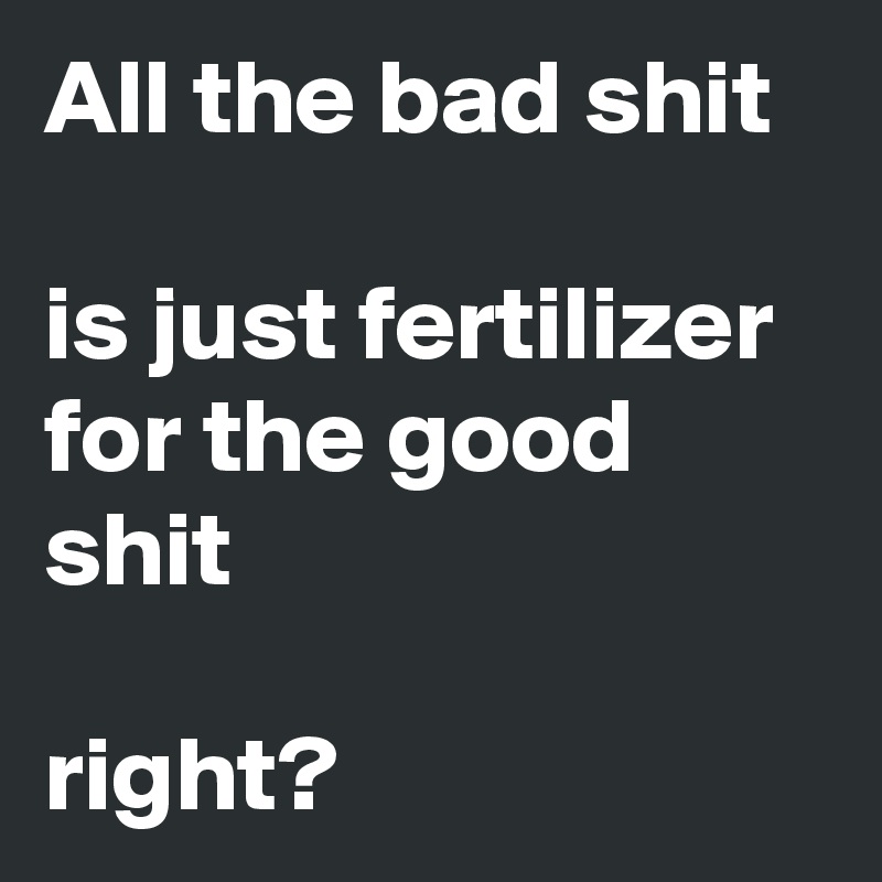 All the bad shit

is just fertilizer for the good shit

right?