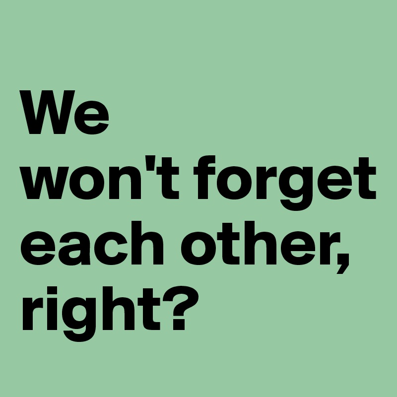 
We 
won't forget each other, right?
