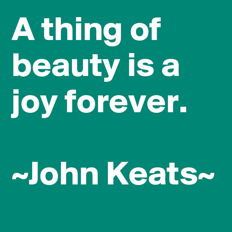 A thing of beauty is a joy forever.
                   ~John Keats~