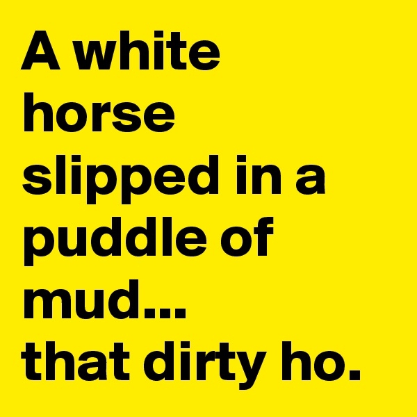 A white horse  slipped in a puddle of mud...
that dirty ho.