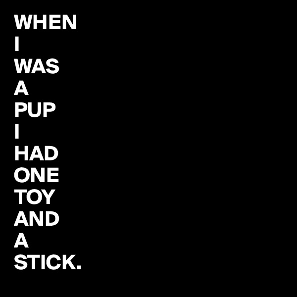 WHEN 
I
WAS
A
PUP
I
HAD
ONE
TOY
AND
A
STICK.