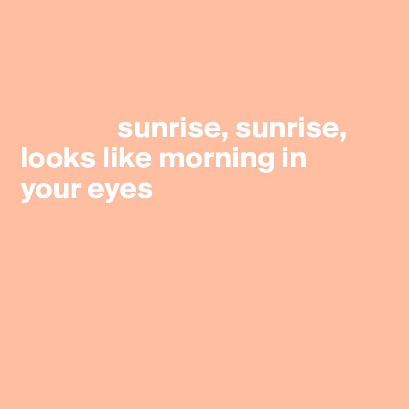 


                sunrise, sunrise,
looks like morning in 
your eyes





