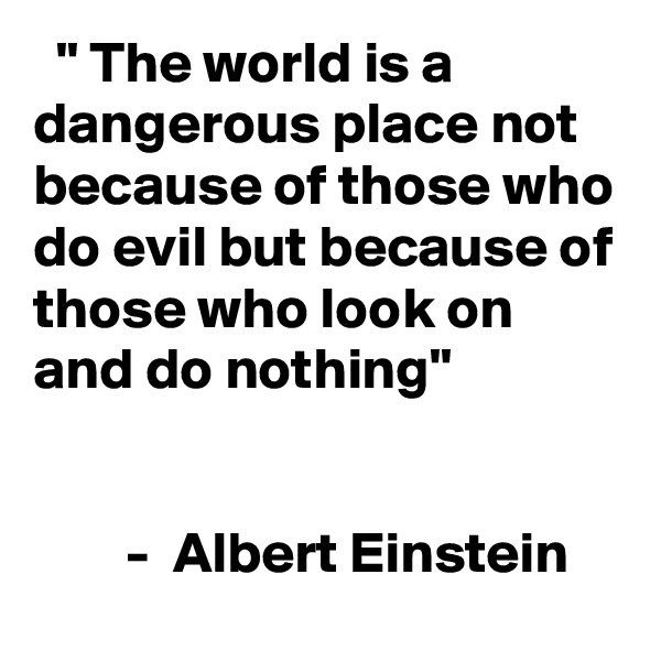   " The world is a dangerous place not because of those who do evil but because of those who look on and do nothing"


        -  Albert Einstein