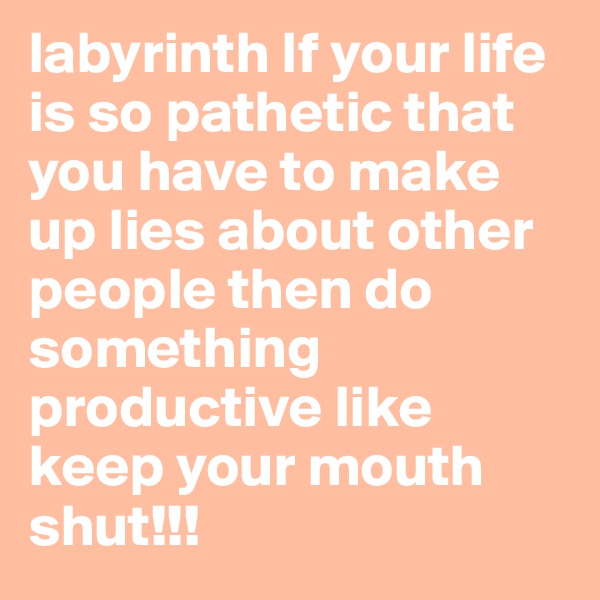 labyrinth If your life is so pathetic that you have to make up lies about other people then do something productive like keep your mouth shut!!!