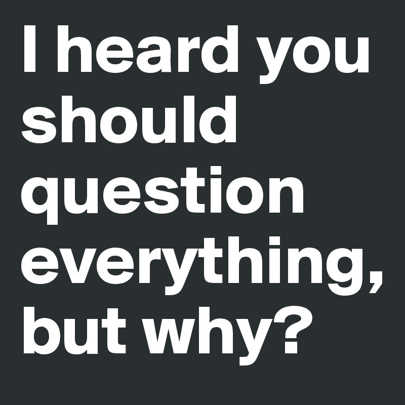 I heard you should      question    everything,        but why?