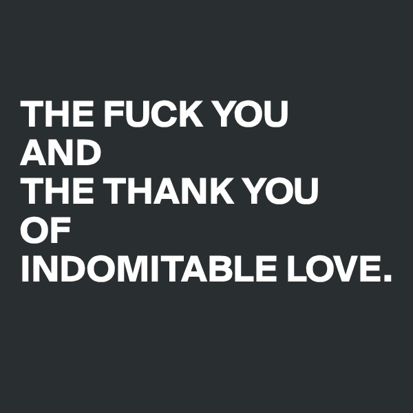 

THE FUCK YOU 
AND 
THE THANK YOU 
OF 
INDOMITABLE LOVE.

