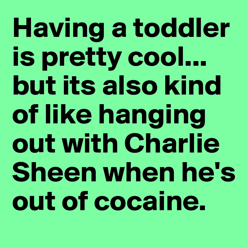 Having a toddler is pretty cool... but its also kind of like hanging out with Charlie Sheen when he's out of cocaine.