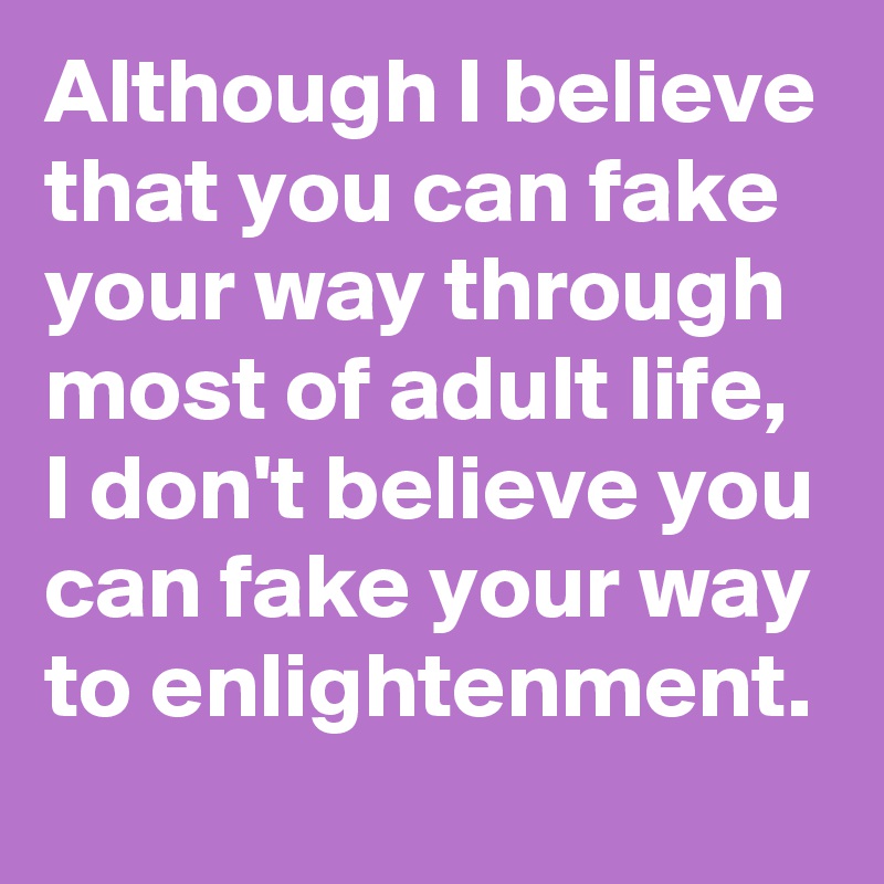 Although I believe that you can fake your way through most of adult life, I don't believe you can fake your way to enlightenment. 