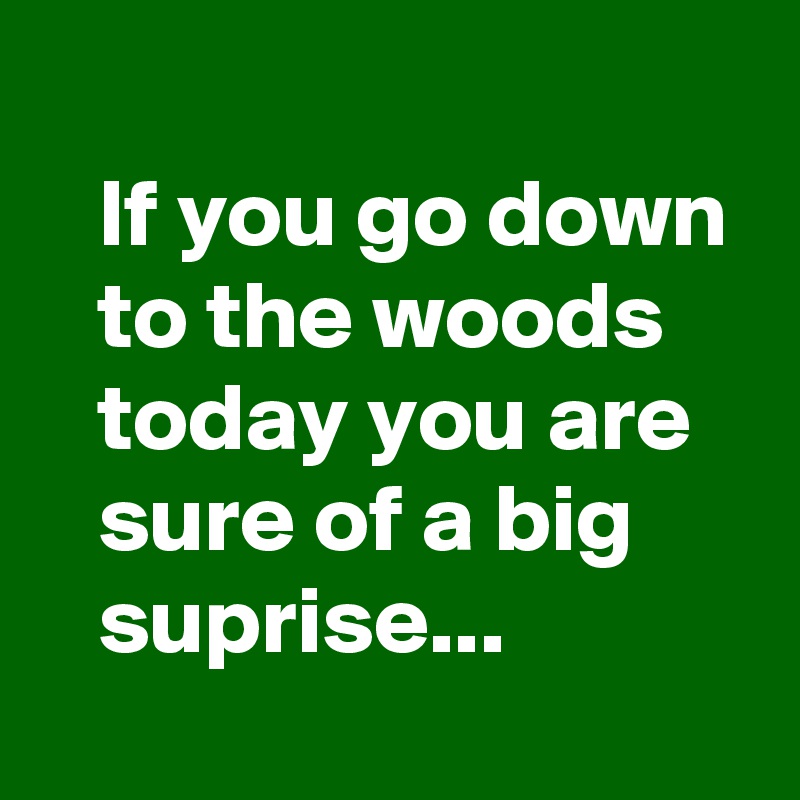
   If you go down
   to the woods 
   today you are 
   sure of a big 
   suprise...
