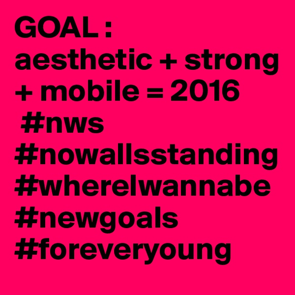 GOAL : 
aesthetic + strong + mobile = 2016
 #nws #nowallsstanding   #whereIwannabe #newgoals #foreveryoung