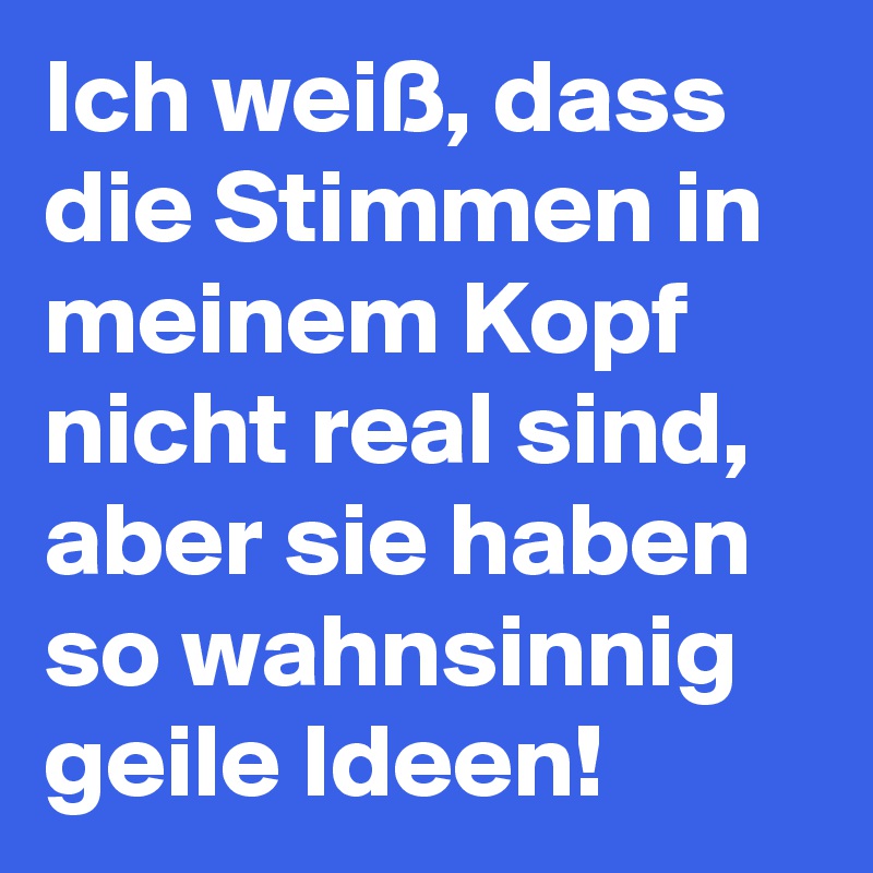 Ich weiß, dass die Stimmen in meinem Kopf nicht real sind, aber sie haben so wahnsinnig geile Ideen!